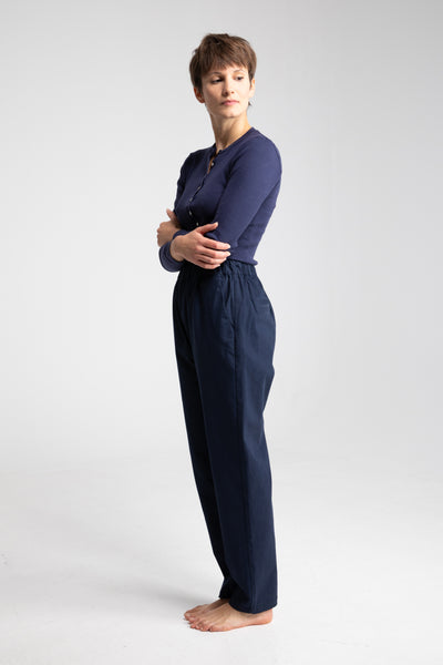 Crazee Wear Relaxed Fit Solid Navy Blue Pants for Men and Women with White,  Grey and Blue Triton Design